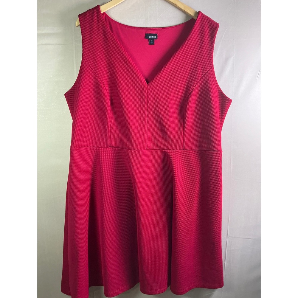 Torrid Red Textured Pique V-Neck Skater Dress Plus Size 3 Sleeveless Fit & Flare - Picture 2 of 8